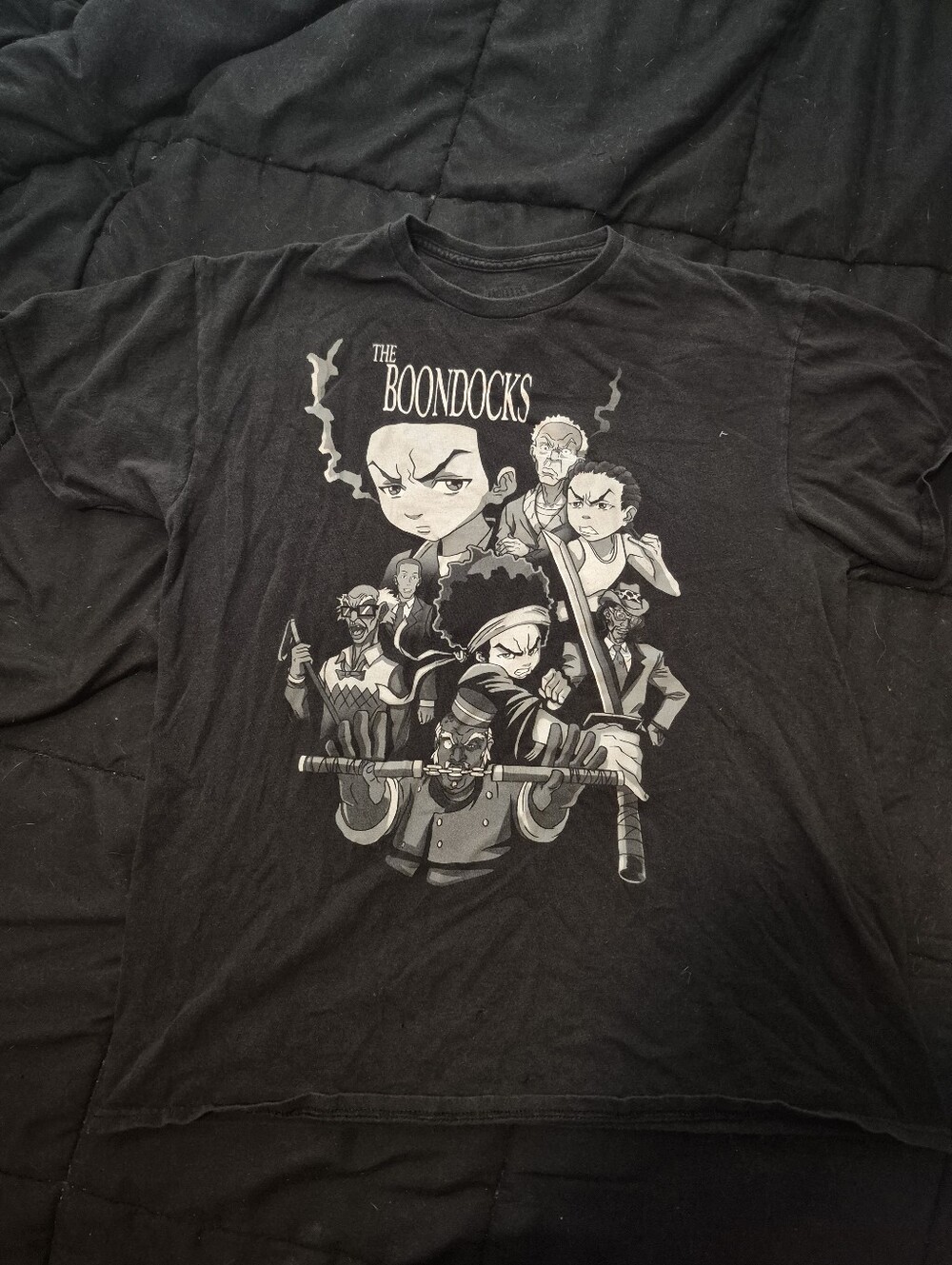 Vintage The Boondocks Cast Graphic Print T-Shirt Black Size L Adult Swim